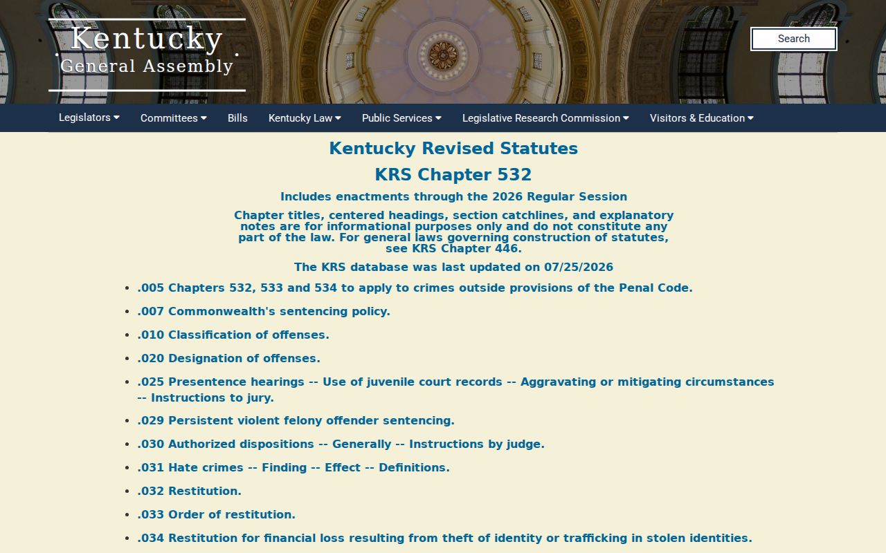 Kentucky sentencing statutes relevant to Bonnieville criminal court records