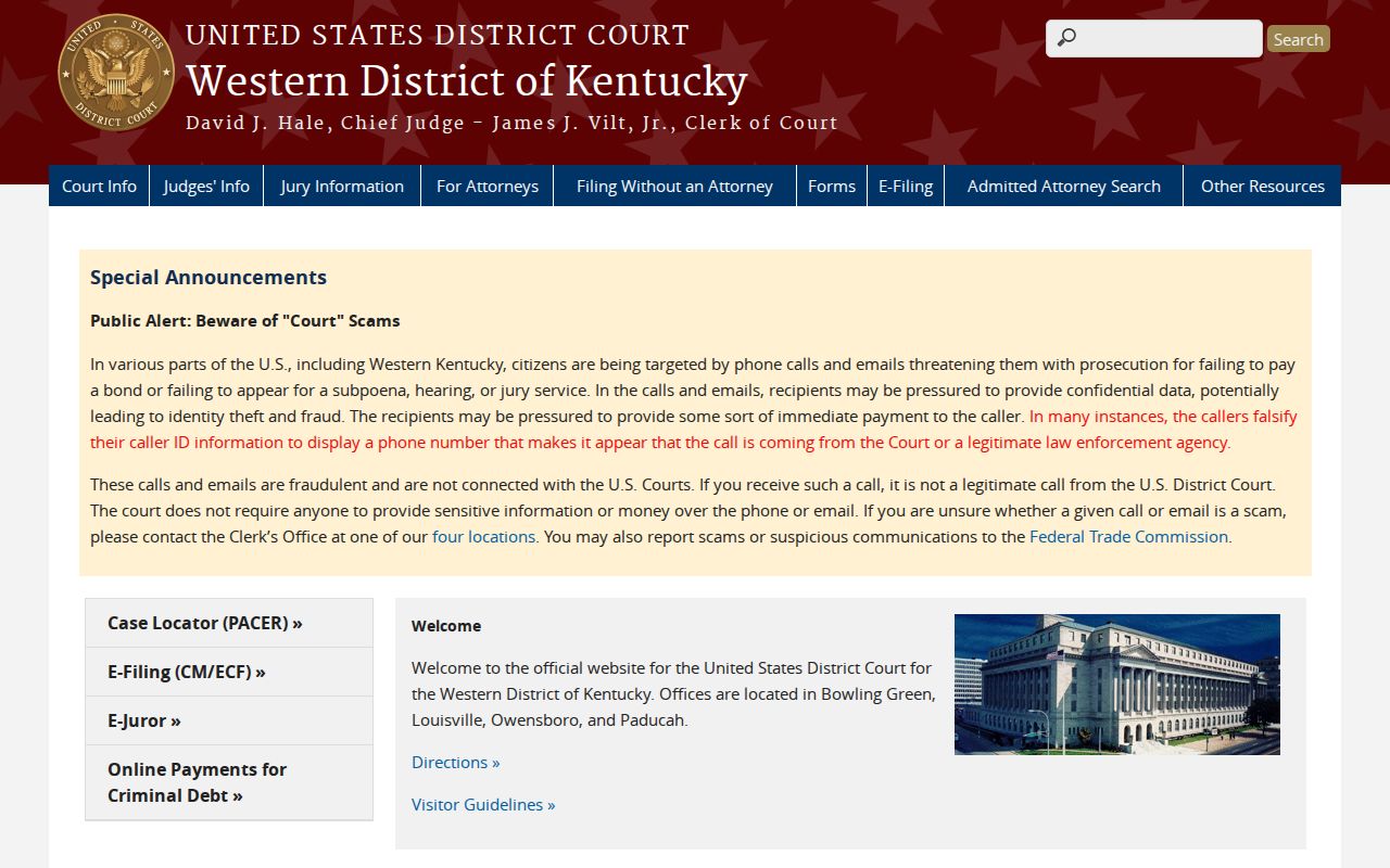 Western District of Kentucky source for federal Bonnieville criminal records